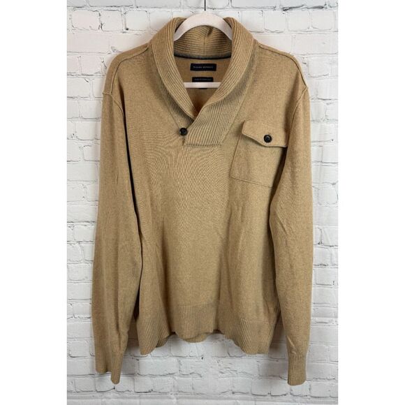 BANANA REPUBLIC men's beige merino wool blend shawl collar sweater pullover L - Picture 1 of 8